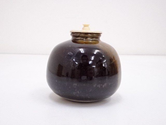 茶道具　岩崎新定作　茶入 膳所焼 丸壺茶入 岩崎新定造 : 茶道具商 越中屋 - 通販 - Yahoo